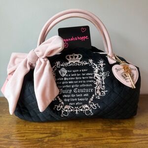 New Juicy Couture Juicy Tale Satchel Bowler Handbag Black Pink Bow Y2K Cute